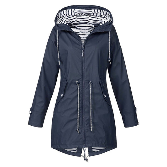 Women Waterproof Rain Jacket Hooded Raincoat, Size:XXL(Navy Blue) - Hoodie by PMC Jewellery | Online Shopping South Africa | PMC Jewellery