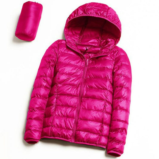 Casual Ultra Light White Duck Down Jacket Women Autumn Winter Warm Coat Hooded Parka, Size:L(Rose Red) - Down Jacket by PMC Jewellery | Online Shopping South Africa | PMC Jewellery