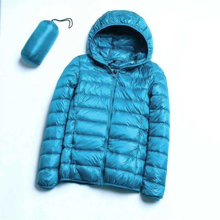 Casual Ultra Light White Duck Down Jacket Women Autumn Winter Warm Coat Hooded Parka, Size:L(Lake Blue) - Down Jacket by PMC Jewellery | Online Shopping South Africa | PMC Jewellery