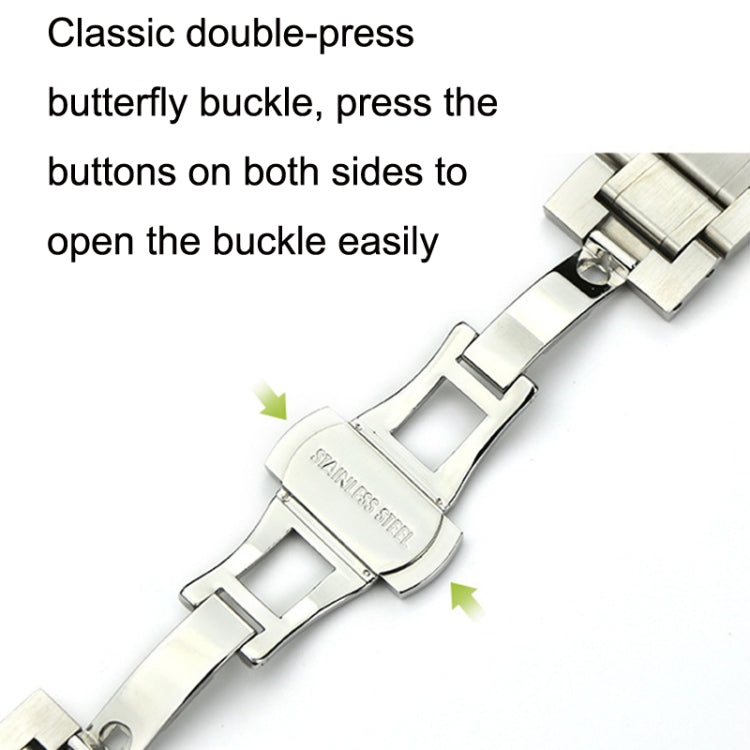 22mm Steel Bracelet Butterfly Buckle Five Beads Unisex Stainless Steel Solid Watch Strap, Color:Silver - 22mm Bands by PMC TechLife | Online Shopping South Africa | PMC TechLife
