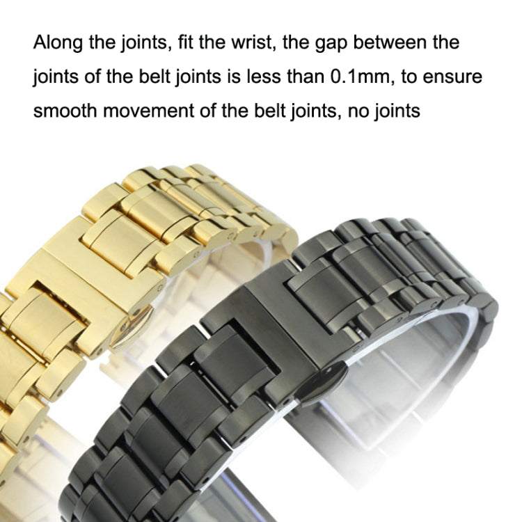 20mm Steel Bracelet Butterfly Buckle Five Beads Unisex Stainless Steel Solid Watch Strap, Color:Black - 20mm Bands by PMC TechLife | Online Shopping South Africa | PMC TechLife