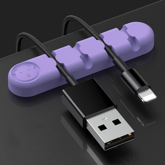 5 PCS 4 Holes Bear Silicone Desktop Data Cable Organizing And Fixing Device(Lilac Purple) - Cable Organizer by PMC Jewellery | Online Shopping South Africa | PMC Jewellery