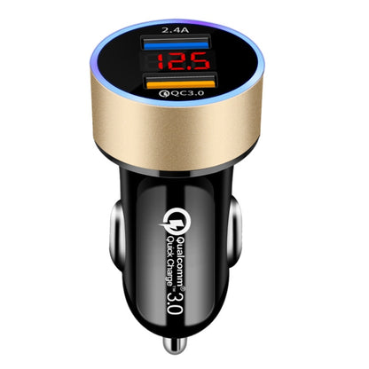 2 PCS Aluminum Ring Display Car Charger  QC3.0+2.4A Aluminum Alloy Multi-function Halo Digital Display Car Charger(Gold) - Car Charger by PMC Jewellery | Online Shopping South Africa | PMC Jewellery