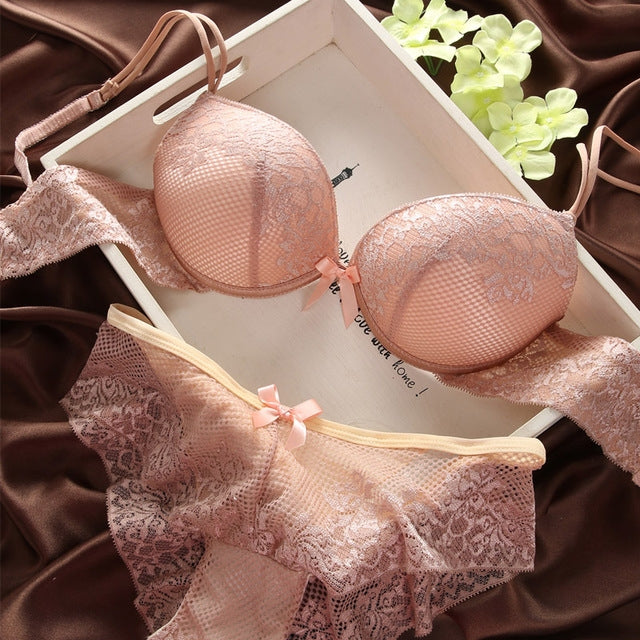Lace Sexy Thin Underwear Vintage Solid Color Bra Set, Size:75C(Skin) - Ladies Underwear by PMC Jewellery | Online Shopping South Africa | PMC Jewellery