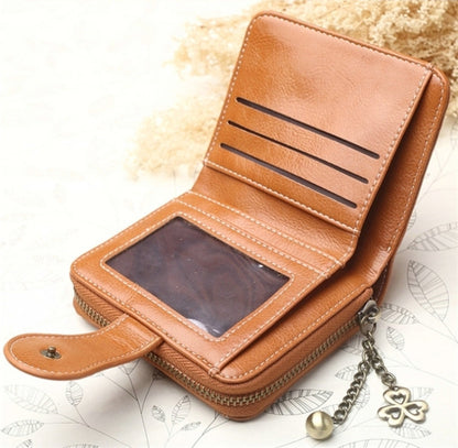 Vintage Button Phone Purses Women Wallets Female Purse Leather Brand Retro Ladies Long Zipper Woman Wallet Card Clutch(Short brown) - Wallets by PMC Jewellery | Online Shopping South Africa | PMC Jewellery