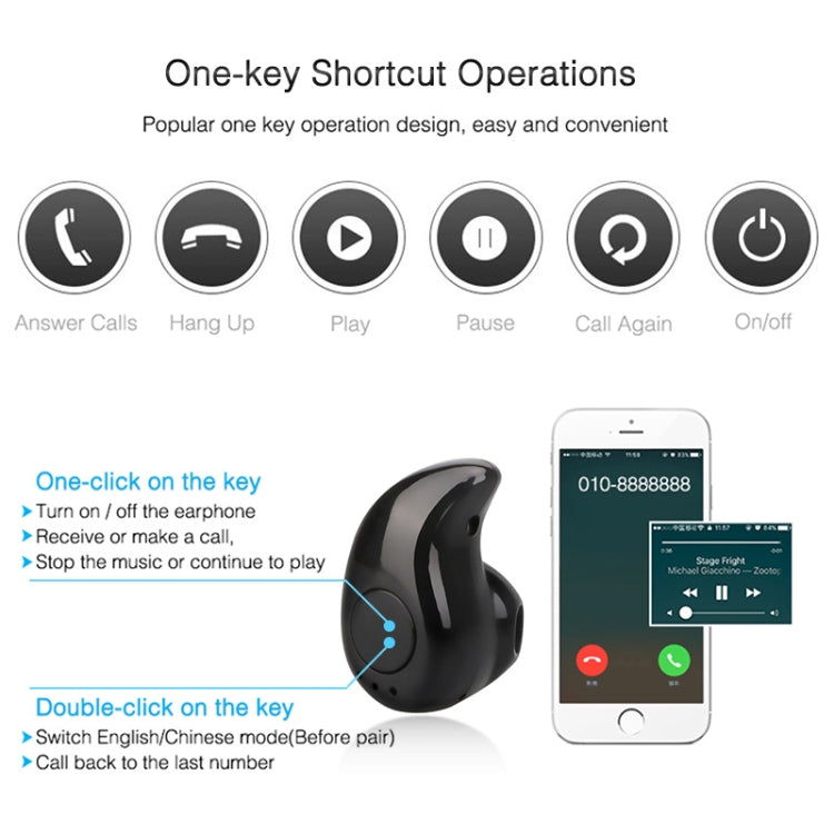 S530 Mini In-ear Sport Handsfree Wireless Bluetooth Earphone, with Microphone(black) - Bluetooth Earphone by PMC Jewellery | Online Shopping South Africa | PMC Jewellery