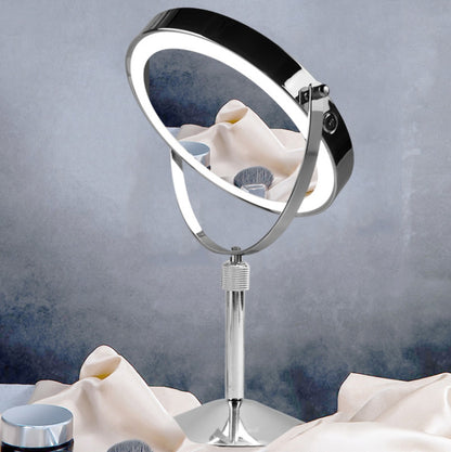 Desktop Double-SidedRound LED Luminous Makeup Mirror Liftable Magnifying Mirror, Specification:Plane + 7 Times Magnification(7-inch Rechargeable) - Mirror by PMC Jewellery | Online Shopping South Africa | PMC Jewellery