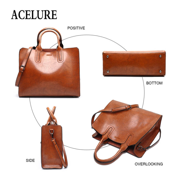 Leather Handbags Big Women Bag Casual Female Bags Trunk Tote Shoulder Bag Ladies Large Bolsos, Color:Brown - Handbags by PMC Jewellery | Online Shopping South Africa | PMC Jewellery