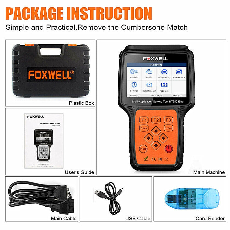 FOXWELL NT650 Elite OBD2 ABS SRS Airbag SAS Scanner Car Diagnostic Tool Auto Scanner(Black) - Code Readers & Scan Tools by PMC Jewellery | Online Shopping South Africa | PMC Jewellery