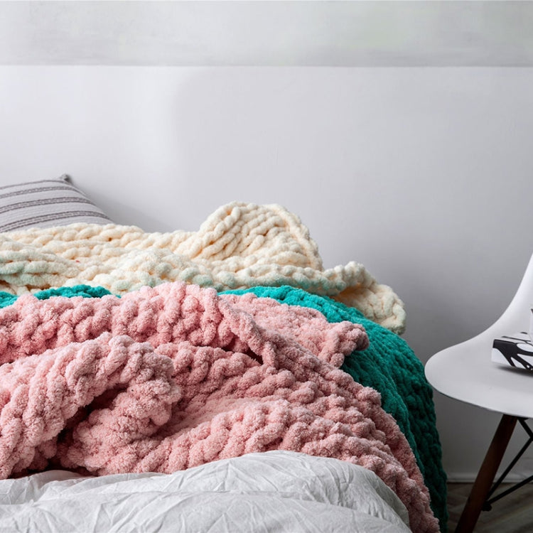 Handmade Thick Wool Knitted Blanket Sofa Chenille Stick Knitted Blanket, Size: 80 x 100 CM(Custard) - Bedding by PMC Jewellery | Online Shopping South Africa | PMC Jewellery