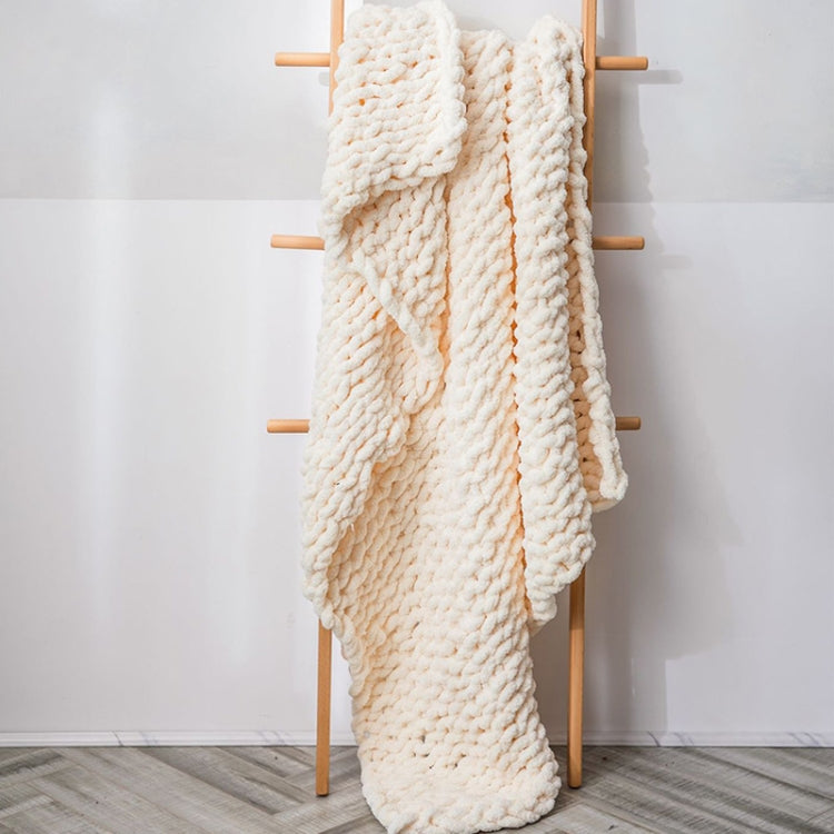 Handmade Thick Wool Knitted Blanket Sofa Chenille Stick Knitted Blanket, Size: 130 x 160 CM(Custard) - Bedding by PMC Jewellery | Online Shopping South Africa | PMC Jewellery