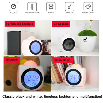 Multi-function LED Projection Alarm Clock Voice Talking Clock, Specification:White without USB cable - Wall Clock by PMC Jewellery | Online Shopping South Africa | PMC Jewellery