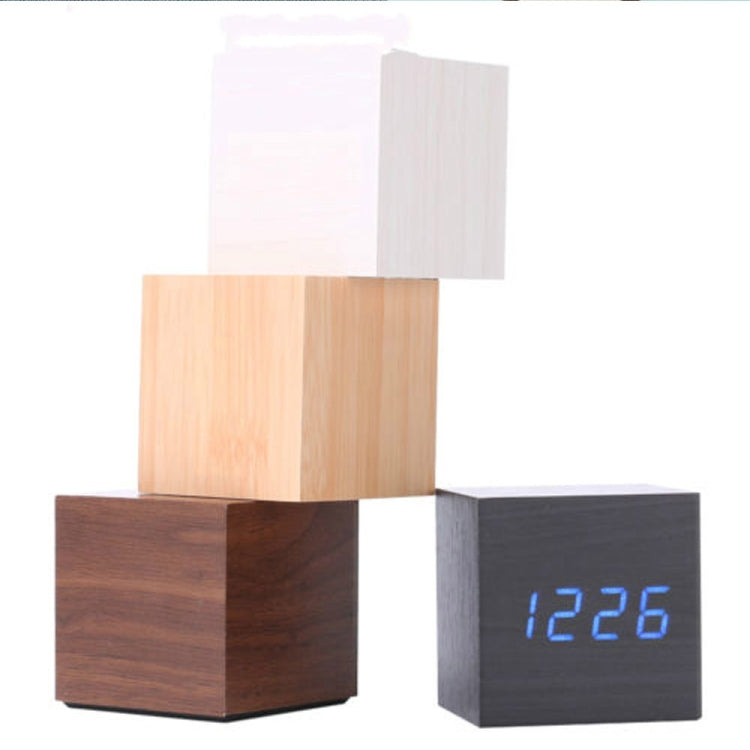 Multicolor Sounds Control Wooden Clock Modern Digital LED Desk Alarm Clock Thermometer Timer Wooden White - Alarm Clocks by PMC Jewellery | Online Shopping South Africa | PMC Jewellery