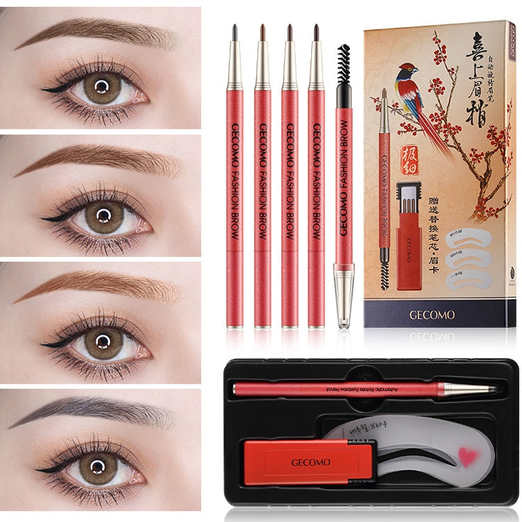 GECOMO 2 Set Automatic Rotation Double-Headed Eyebrow Pencil With Eyebrow Card And Replacement Refills Waterproof And Non-Smudged(1 Deep Brown) - Eyes by PMC Jewellery | Online Shopping South Africa | PMC Jewellery