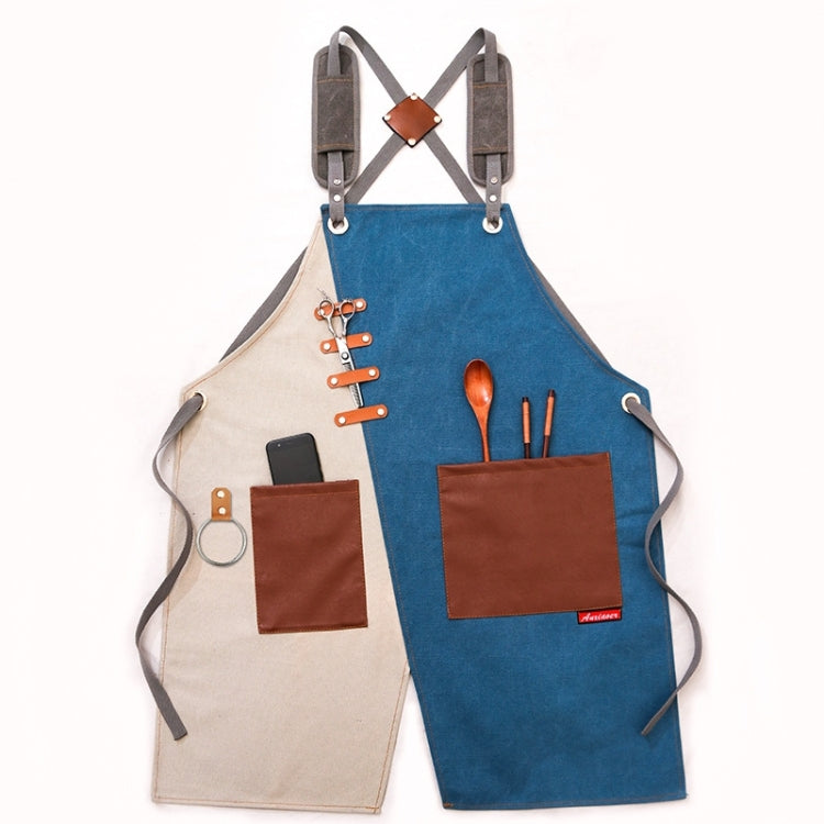 Denim Apron Barber Milk Tea Shop Waiter Overalls(Blue-white Shoulder Strap) - Aprons & Caps by PMC Jewellery | Online Shopping South Africa | PMC Jewellery