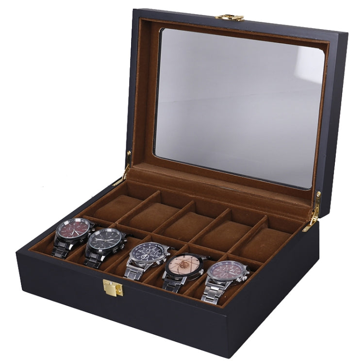 Wooden Baking Paint Watch Box Jewelry Storage Display Box(10-bit Black + Brown Matte) - Watch Storages by PMC Jewellery | Online Shopping South Africa | PMC Jewellery | Buy Now Pay Later Mobicred