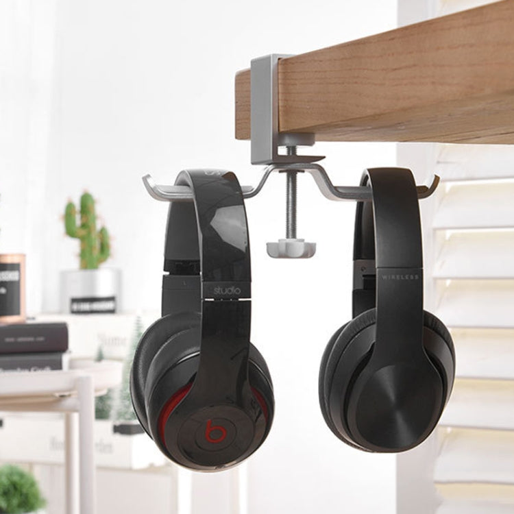 Universal Metal Headphone Double Bracket Headphone Hanger Desktop Lock Clip Headphone Display Shelf(Silver) - Anti-lost & Holder by PMC TechLife | Online Shopping South Africa | PMC TechLife | Buy Now Pay Later Mobicred