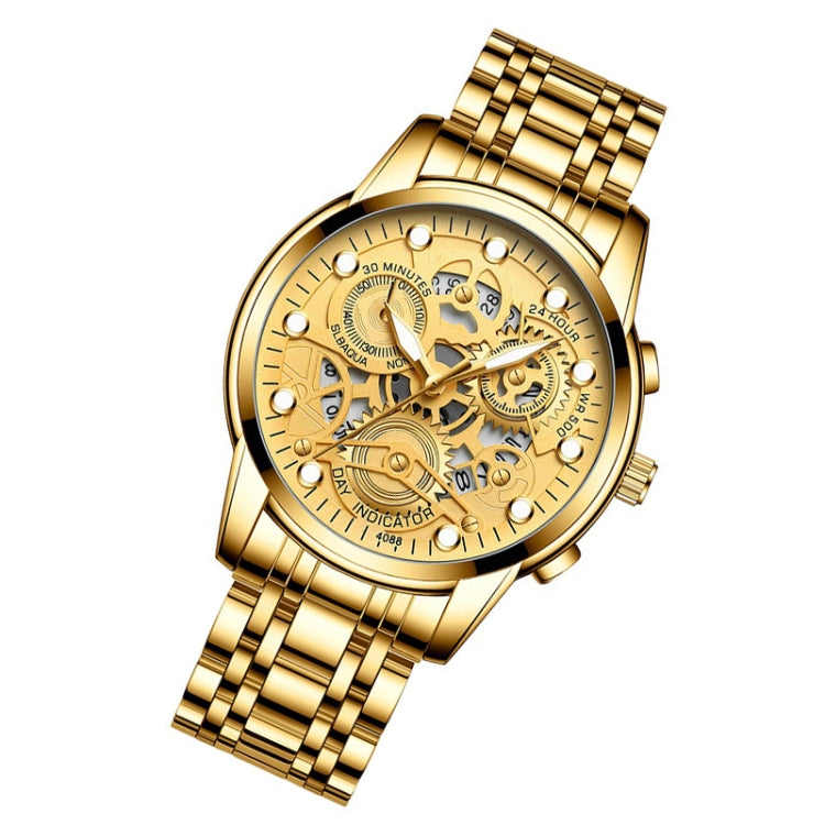 FNGEEN 4088 Men Hollow Quartz Watch Student Waterproof Luminous Watch(Full Gold Gold Surface) - Alloy Watches by FNGEEN | Online Shopping South Africa | PMC Jewellery | Buy Now Pay Later Mobicred