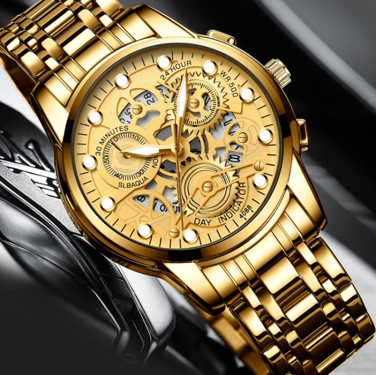 FNGEEN 4088 Men Hollow Quartz Watch Student Waterproof Luminous Watch(Full Gold Gold Surface) - Alloy Watches by FNGEEN | Online Shopping South Africa | PMC Jewellery | Buy Now Pay Later Mobicred