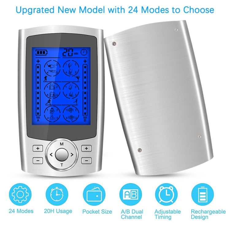 24-Mode Digital Electronic Pulse Massager Intelligent Whole Body Physical Therapy Meridian Massager, Specification: EU Plug( Silver) - Massage & Relaxation by PMC TechLife | Online Shopping South Africa | PMC TechLife