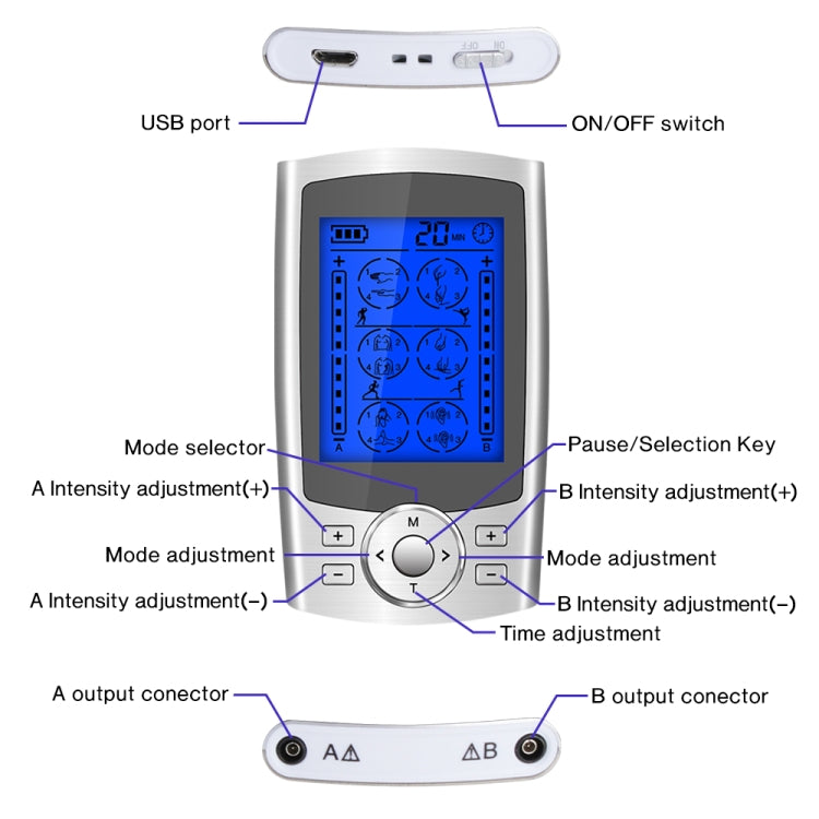 24-Mode Digital Electronic Pulse Massager Intelligent Whole Body Physical Therapy Meridian Massager, Specification: EU Plug( Silver) - Massage & Relaxation by PMC TechLife | Online Shopping South Africa | PMC TechLife