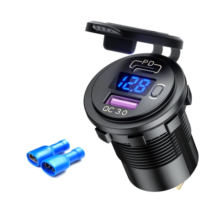 12V Modified Car USB Charger With Voltage Display PD QC3.0 Socket(With Terminal Blue Light) - DIY Modified Charger by PMC Jewellery | Online Shopping South Africa | PMC Jewellery