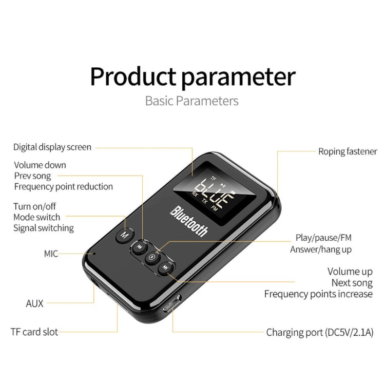 K6 Bluetooth 5.0 Receiver Transmitter 2 In 1 Adapter Computer Speaker Car FM (Black) - Audio Receiver Transmitter by PMC TechLife | Online Shopping South Africa | PMC TechLife