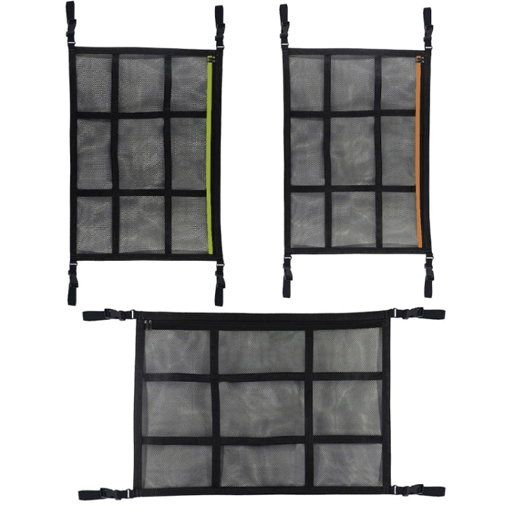 Adjustable Hanging Car Inside Roof Luggage Clothing Storage Net Bag Car Storage Network Pocket, Size: 80x55cm(Double Zipper+Webbing (Black)) - Stowing Tidying by PMC Jewellery | Online Shopping South Africa | PMC Jewellery