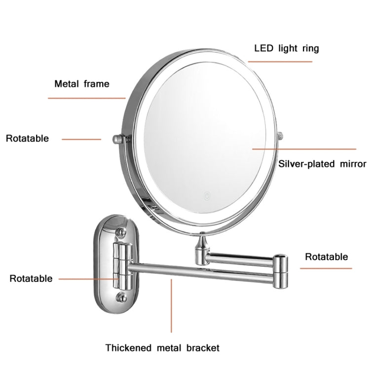 8 Inch Wall-Mounted Double-Sided Makeup Mirror LED Three-Tone Light Bathroom Mirror, Colour: Battery Models Matte Nickel Color(Triple Magnification) - Mirror by PMC Jewellery | Online Shopping South Africa | PMC Jewellery