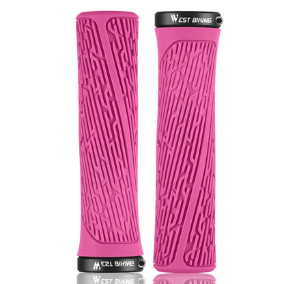 1 Pair WEST BIKING YP0804061 Bicycle Anti-Slip Shock Absorber Grip Mountain Bike Rubber Handlebar Cover(Rose Pink) - Bicycle Grips by WEST BIKING | Online Shopping South Africa | PMC Jewellery | Buy Now Pay Later Mobicred