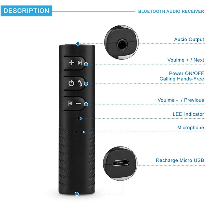 H-139 3.5mm Lavalier Bluetooth Audio Receiver with Metal Adapter(Black) - Audio Receiver Transmitter by PMC TechLife | Online Shopping South Africa | PMC TechLife