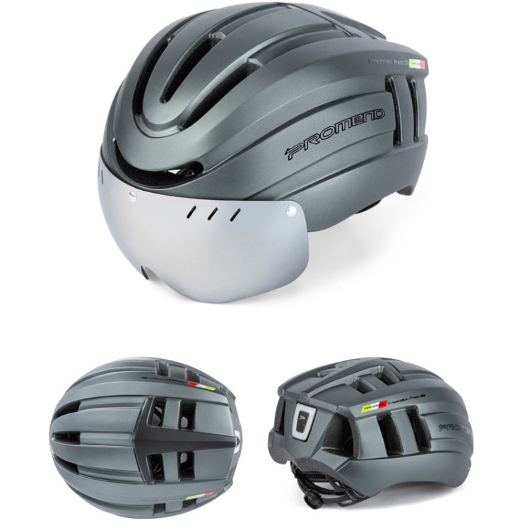 PROMEND TK-12H15 Mountain Bike USB Magnetic Goggles Helmet With Warning Light, Size: L(Titanium Gray) - Protective Helmet & Masks by PROMEND | Online Shopping South Africa | PMC Jewellery | Buy Now Pay Later Mobicred