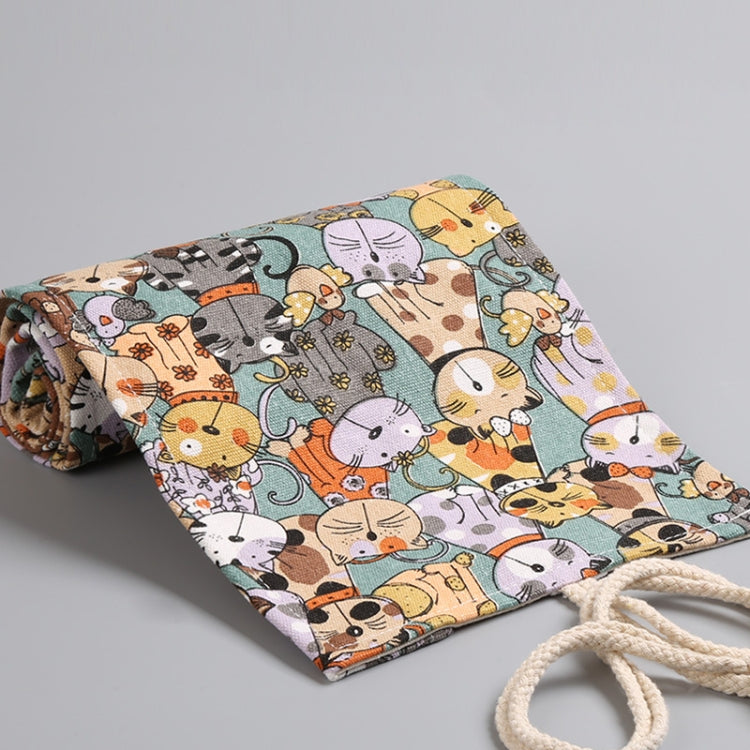 48  Holes Cotton Canvas Large Capacity Pen Curtain Big Face Cute Cat Cartoon Color Pencil Bag - Pen Holder by PMC Jewellery | Online Shopping South Africa | PMC Jewellery