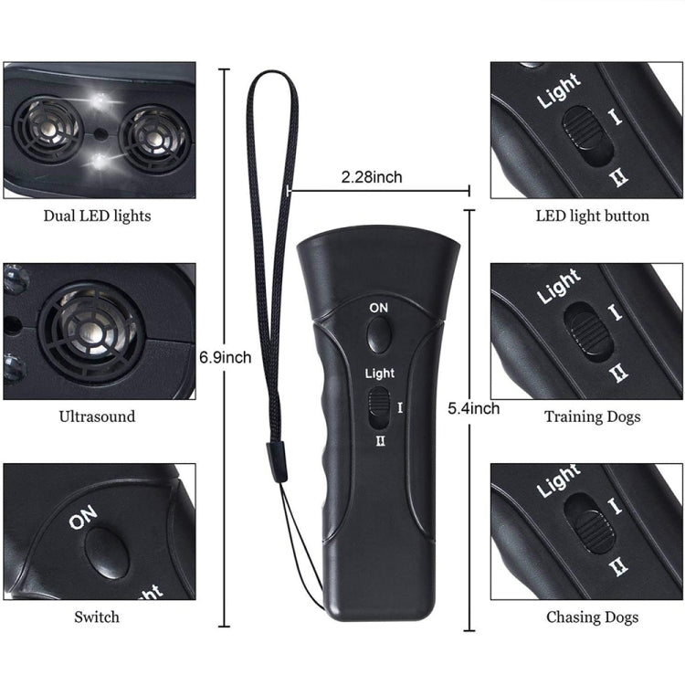 LED Flashlight Ultrasonic Dog Repeller Portable Dog Trainer, Colour: Double black(Colorful Package) - Training Aids by PMC Jewellery | Online Shopping South Africa | PMC Jewellery