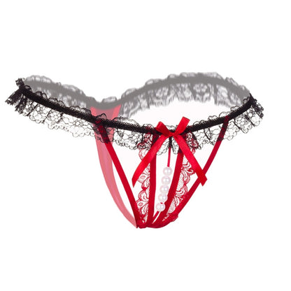 3 PCS Lady Pierced Sexy Panties Temptation Lace Translucent T Underwear(Black) - Ladies Underwear by PMC Jewellery | Online Shopping South Africa | PMC Jewellery