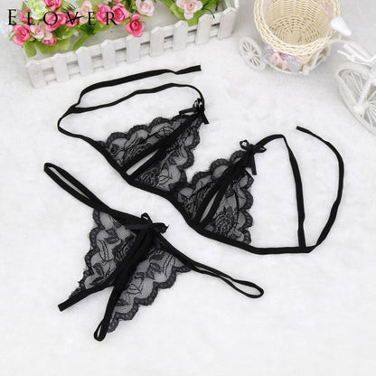Lady Lotion Open Sexy Lace Three-Point Erotic Lingerie Open Panties Temptation Set(Black) - Ladies Underwear by PMC Jewellery | Online Shopping South Africa | PMC Jewellery