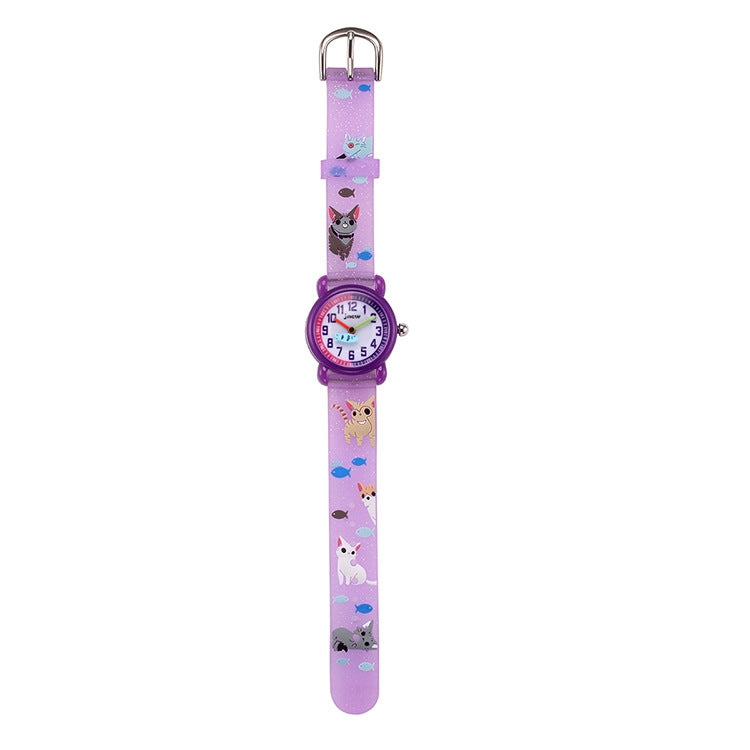 JNEW A335-86264 Children Cartoon 3D Kitten Catching Fish Silicone Waterproof Quartz Watch(Purple) - Cartoon Watches by JNEW | Online Shopping South Africa | PMC Jewellery | Buy Now Pay Later Mobicred