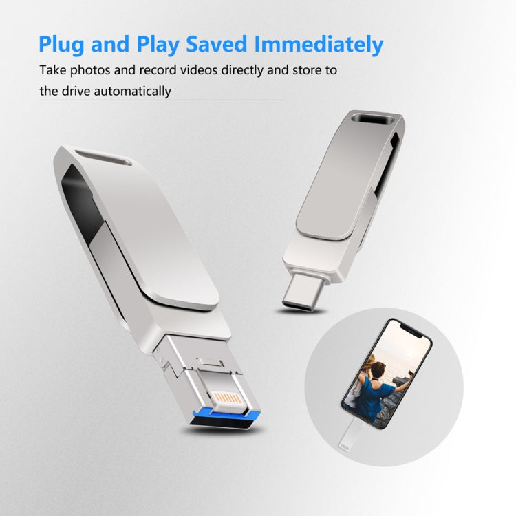 64GB USB 3.0 + 8 Pin + USB-C / Type-C 3 in 1 Phone Computer Metal Rotatable U-Disk(Black) - U Disk & Card Reader by PMC TechLife | Online Shopping South Africa | PMC TechLife
