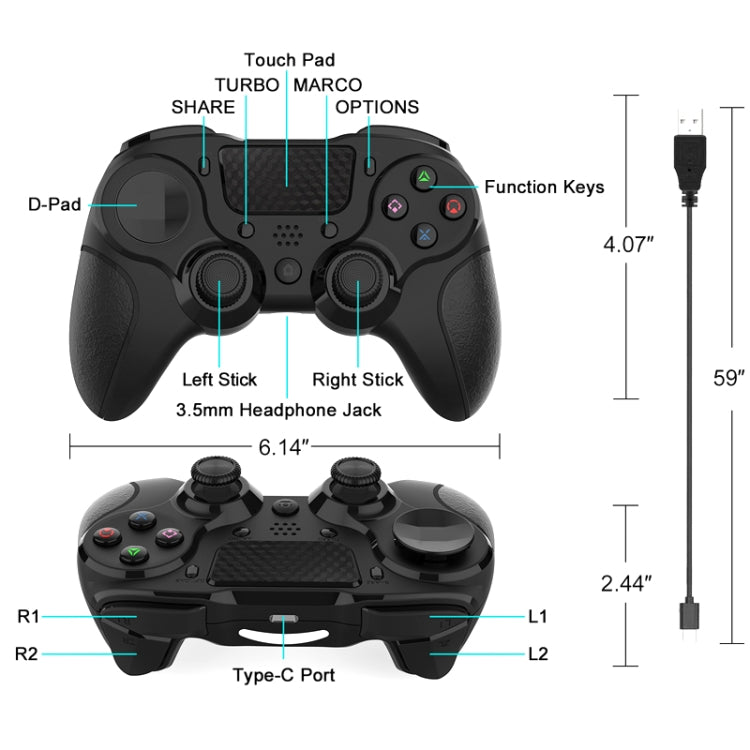 MB-P913 PC Six-Axis Somatosensory Back Key Programming Dual Vibration Bluetooth Gamepad For PS4 Pro(Blue Black) - Gamepads by PMC Jewellery | Online Shopping South Africa | PMC Jewellery