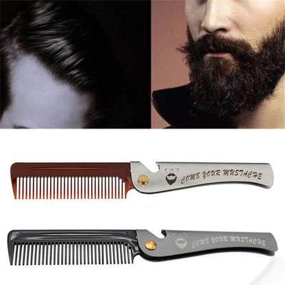 Folding Oil Head Comb Beard Styling Comb(Plating Gray) - Combs by PMC Jewellery | Online Shopping South Africa | PMC Jewellery