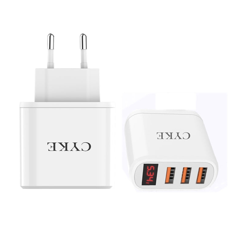 CYKE Smart Digital Display 3-Ports USB Travel Charger(EU Plug-White) - USB Charger by CYKE | Online Shopping South Africa | PMC TechLife | Buy Now Pay Later Mobicred