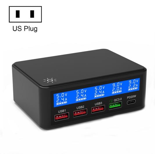 618 QC3.0 + PD20W + 3 x USB Ports Charger with Smart LCD Display, US Plug  (Black) - Multifunction Charger by PMC Jewellery | Online Shopping South Africa | PMC Jewellery