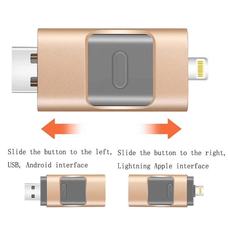 256GB Type-C + 8 Pin + USB 3.0  3 In 1 OTG Metal USB Flash Drive(Gold) - U Disk & Card Reader by PMC TechLife | Online Shopping South Africa | PMC TechLife