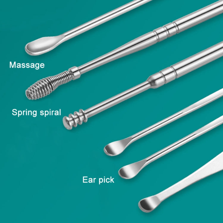5 Sets 6 In 1 Stainless Steel Spring Spiral Portable Ear Pick, Specification: Blue - Ear Care Tools by PMC TechLife | Online Shopping South Africa | PMC TechLife