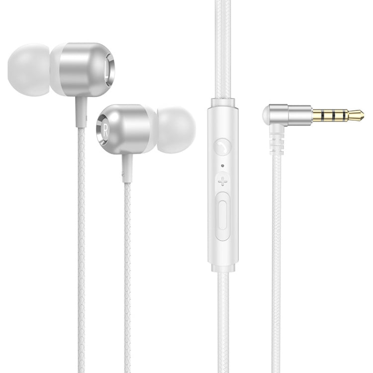 2 PCS TS6000 3.5mm Metal Elbow In-Ear Wired Control Earphone with Mic(White) - In Ear Wired Earphone by PMC TechLife | Online Shopping South Africa | PMC TechLife
