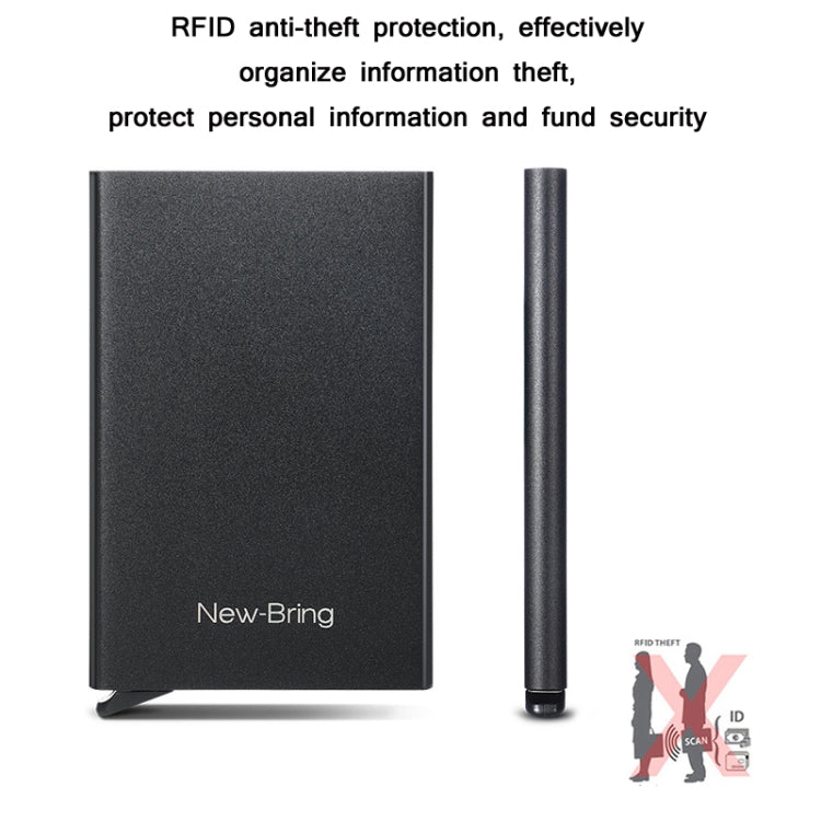 NEWBRING Metal Wallet Automatic Pop-up Anti-degaussing Card Holder, Colour: Black With Back Stickers - Antimagnetic RFID Package by NEWBRING | Online Shopping South Africa | PMC Jewellery | Buy Now Pay Later Mobicred