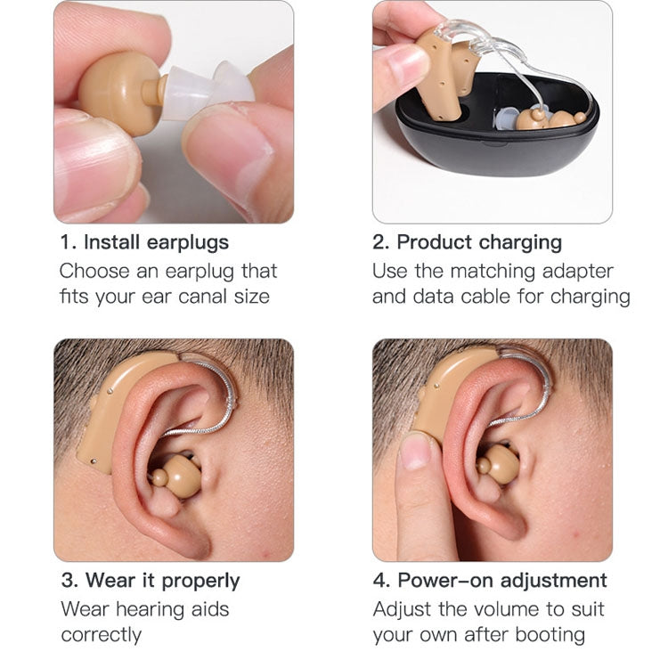 Elderly Use Can Charge Sound Amplifier Hearing Aid, Specification: US Plug(Skin Color Double Machine+Black Charging Bin) - Hearing Aids by PMC Jewellery | Online Shopping South Africa | PMC Jewellery