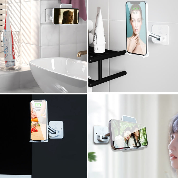 2 PCS T11 Wall Paste Mobile Phone Bracket Foldable Lift Bathroom Kitchen Wall Bracket(White) - free shipping - PMC TechLife - Order now!