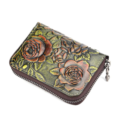 Zip Multi-card Hand-painted Organ Leather Card Holder(Green) - Card & Passport Bags by PMC Jewellery | Online Shopping South Africa | PMC Jewellery