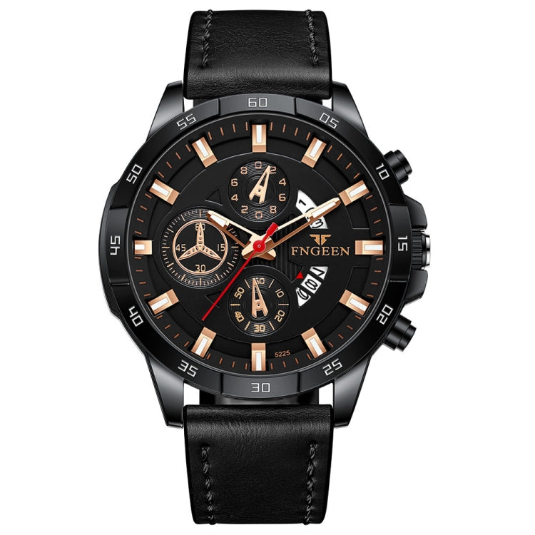 FNGEEN 5225 Multifunctional Waterproof Quartz Watch, Color: Black Leather Black Shell Black Surface - Alloy Watches by FNGEEN | Online Shopping South Africa | PMC Jewellery | Buy Now Pay Later Mobicred